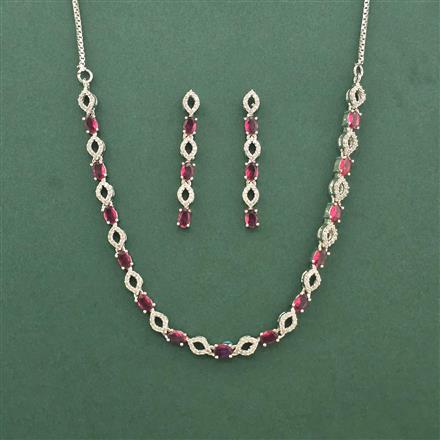 Cz Delicate Necklace Set With Rhodium Plating