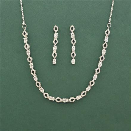 Cz Delicate Necklace Set With Rhodium Plating