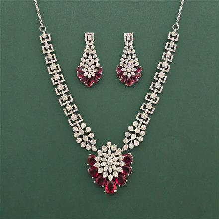 Cz Classic Necklace Set With Rhodium Plating