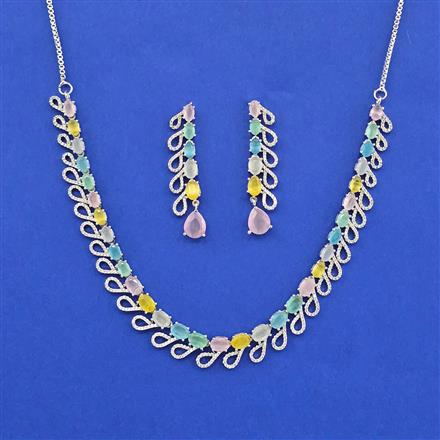 Cz Classic Necklace Set With Rhodium Plating