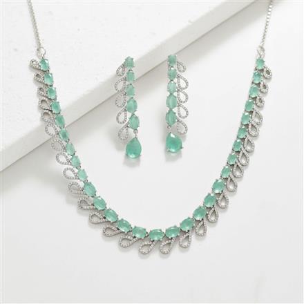 Cz Classic Necklace Set With Rhodium Plating