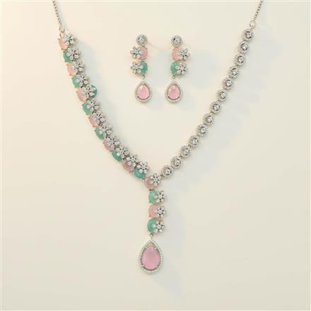 Cz Classic Necklace Set With Rhodium Plating