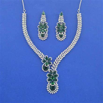 Cz Classic Necklace Set With Rhodium Plating