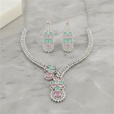 Cz Classic Necklace Set With Rhodium Plating