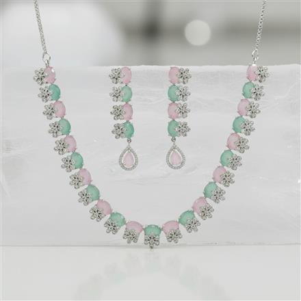 Cz Classic Necklace Set With Rhodium Plating