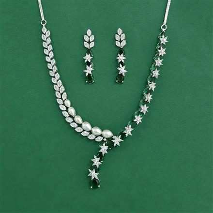 Cz Classic Necklace Set With Rhodium Plating