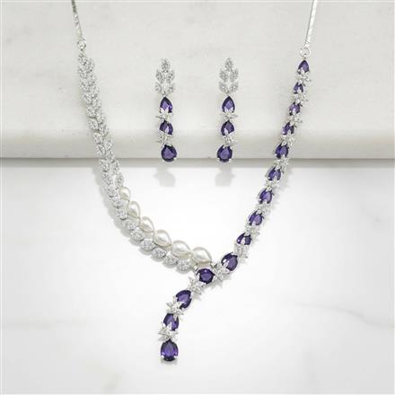 Cz Classic Necklace Set With Rhodium Plating