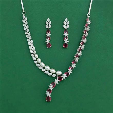 Cz Classic Necklace Set With Rhodium Plating