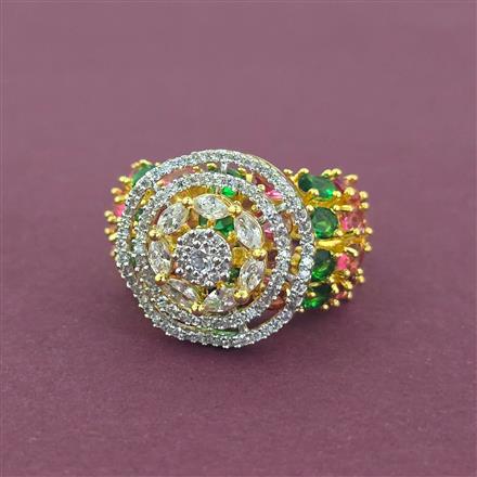 Cz Adjustable Ring With 2 Tone Plating