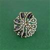 Cz Adjustable Ring With Mehndi Plating