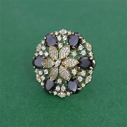 Cz Adjustable Ring With Mehndi Plating
