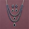 Cz 2 Line Necklace Set With Rhodium Plating