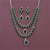 Cz 2 Line Necklace Set With Rhodium Plating