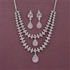 Cz 2 Line Necklace Set With Rhodium Plating