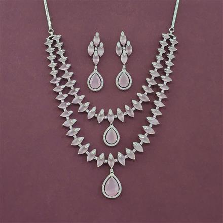 Cz 2 Line Necklace Set With Rhodium Plating