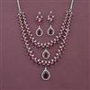 Cz 2 Line Necklace Set With Rhodium Plating
