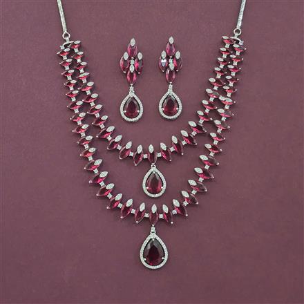 Cz 2 Line Necklace Set With Rhodium Plating