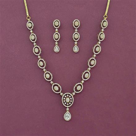 Cz Classic Necklace Set With Mehndi 2 Tone Rhodium Plating