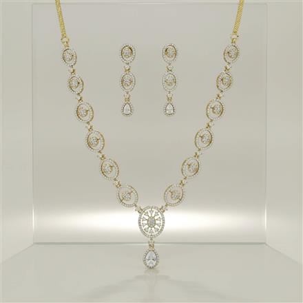 Cz Classic Necklace Set With Mehndi 2 Tone Rhodium Plating