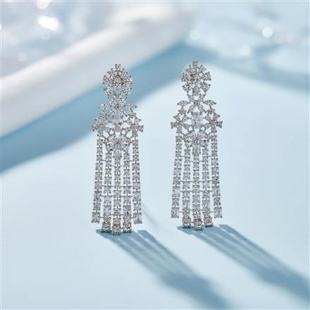 Cz Classic Earring With 2 Tone Rhodium Plating