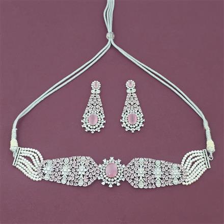 Cz Choker Necklace Set With Rhodium Plating
