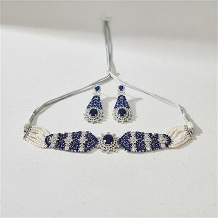 Cz Choker Necklace Set With Rhodium Plating