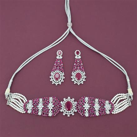 Cz Choker Necklace Set With Rhodium Plating