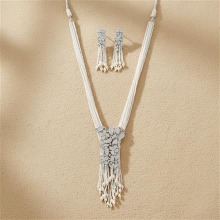 Cz Long Pendant Set With Rhodium Plating