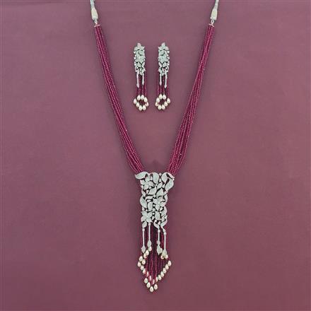 Cz Long Pendant Set With Rhodium Plating