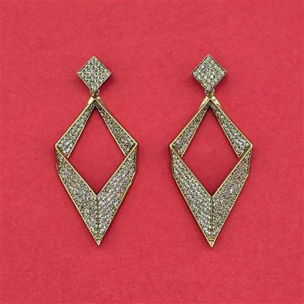 Cz Classic Earring With Mehndi 2 Tone Rhodium Plating
