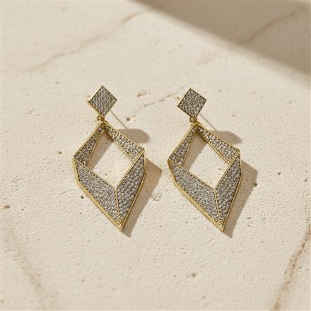 Cz Classic Earring With Mehndi 2 Tone Rhodium Plating