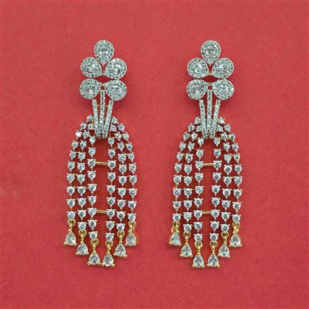 Cz Classic Earring With Mehndi 2 Tone Rhodium Plating