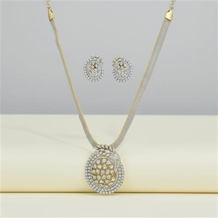 Cz Classic Pendant Set With 2 Tone Rhodium Plating