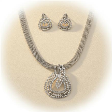Cz Classic Pendant Set With 2 Tone Rhodium Plating