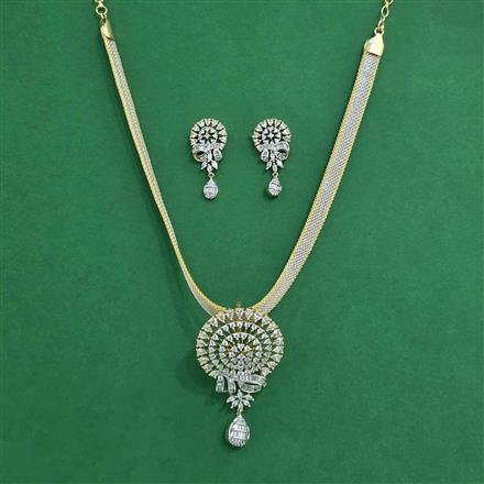 Cz Classic Pendant Set With 2 Tone Rhodium Plating