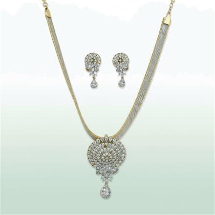 Cz Classic Pendant Set With 2 Tone Rhodium Plating