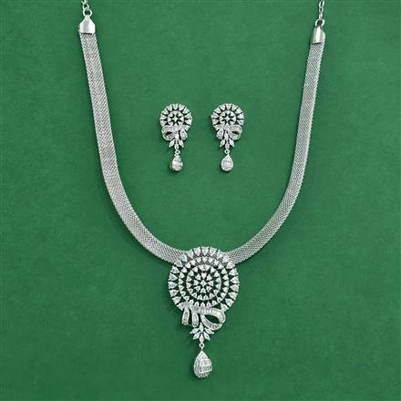 Cz Classic Pendant Set With 2 Tone Rhodium Plating