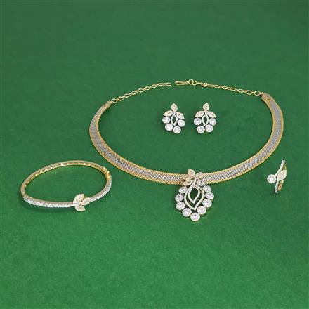 Cz Classic Pendant Set With 2 Tone Rhodium Plating