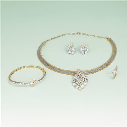 Cz Classic Pendant Set With 2 Tone Rhodium Plating