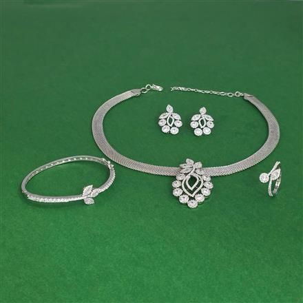 Cz Classic Pendant Set With 2 Tone Rhodium Plating