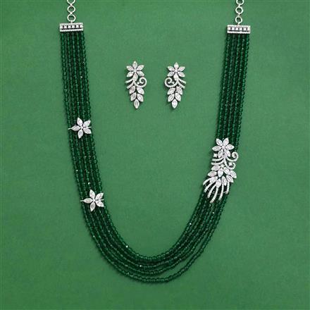 Cz Delicate Necklace Set With Rhodium Plating