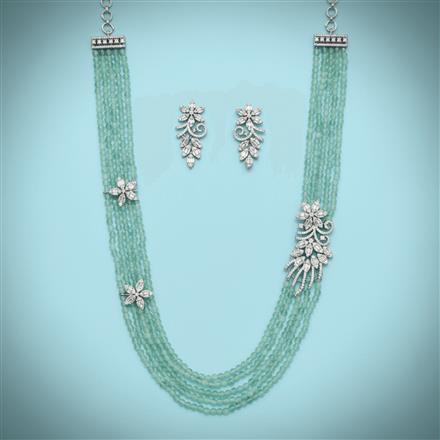 Cz Delicate Necklace Set With Rhodium Plating