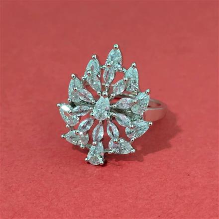 Cz Adjustable Ring With 2 Tone Rhodium Plating