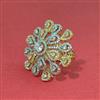 Cz Adjustable Ring With Mehndi 2 Tone Rhodium Plating