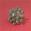 Cz Adjustable Ring With Mehndi 2 Tone Rhodium Plating