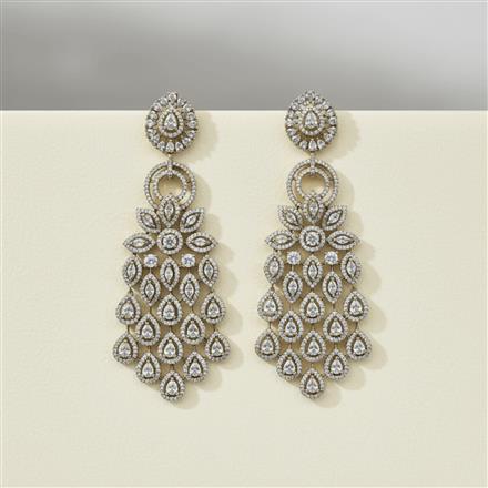 Cz Classic Earring With Mehndi 2 Tone Rhodium Plating
