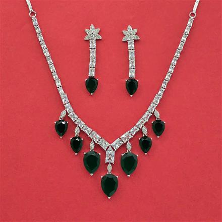 Cz Classic Necklace Set With Rhodium Plating
