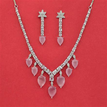 Cz Classic Necklace Set With Rhodium Plating