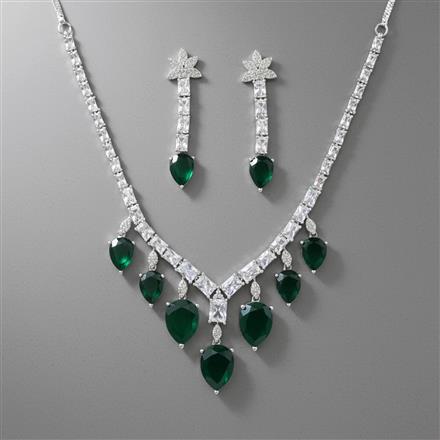 Cz Classic Necklace Set With Rhodium Plating