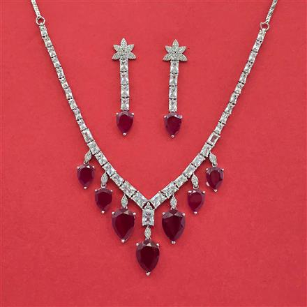 Cz Classic Necklace Set With Rhodium Plating